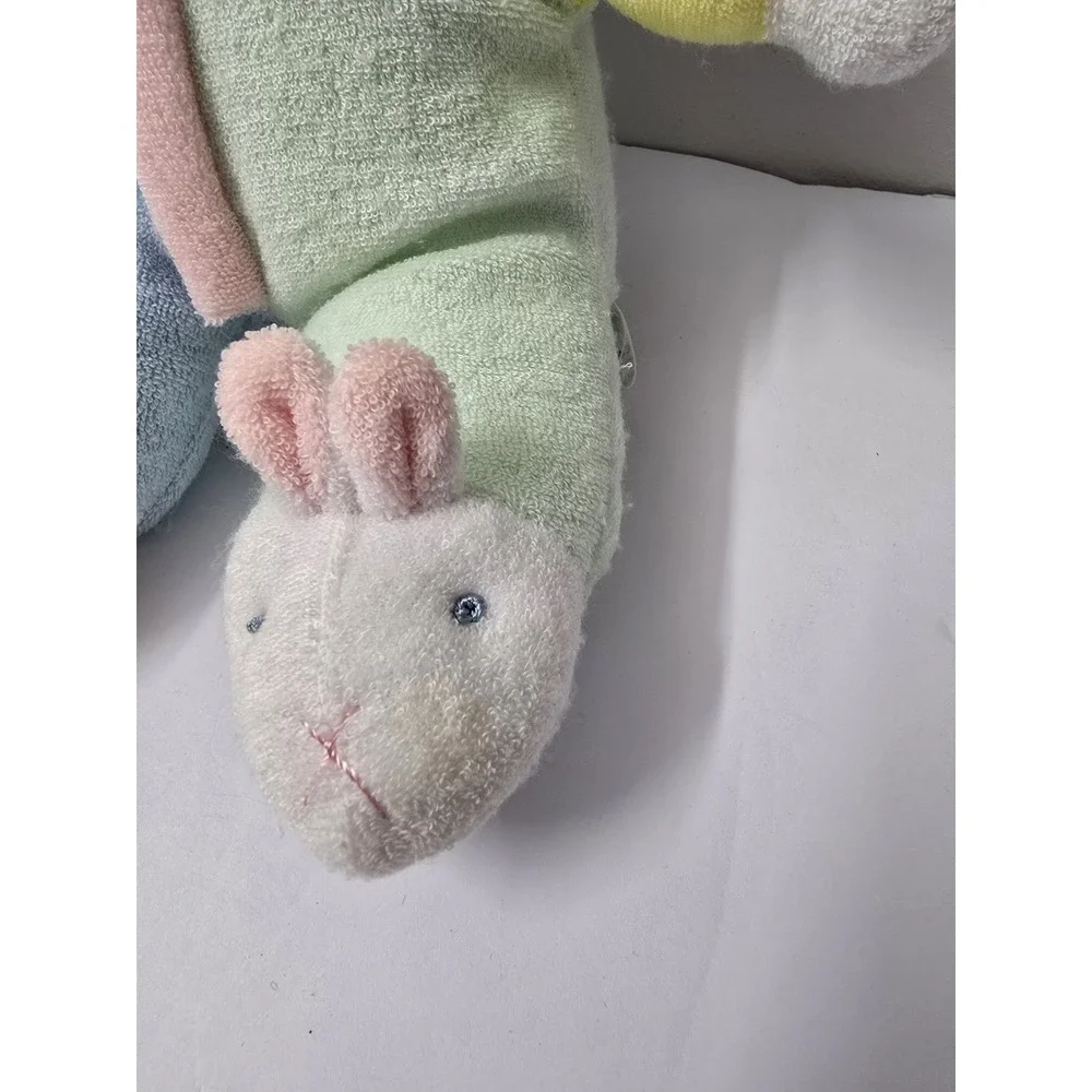 Vtg SOFT DREAMS Pastel Terry Cloth Bunny Rabbit Slippers Plush Baby Rattle 13